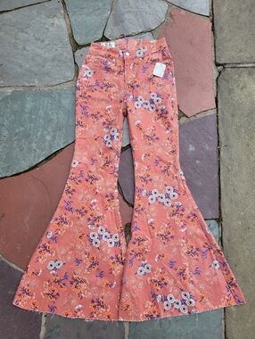 New!! We The Free Crvy Ma  Cherie Printed Lace Up Flare Jeans